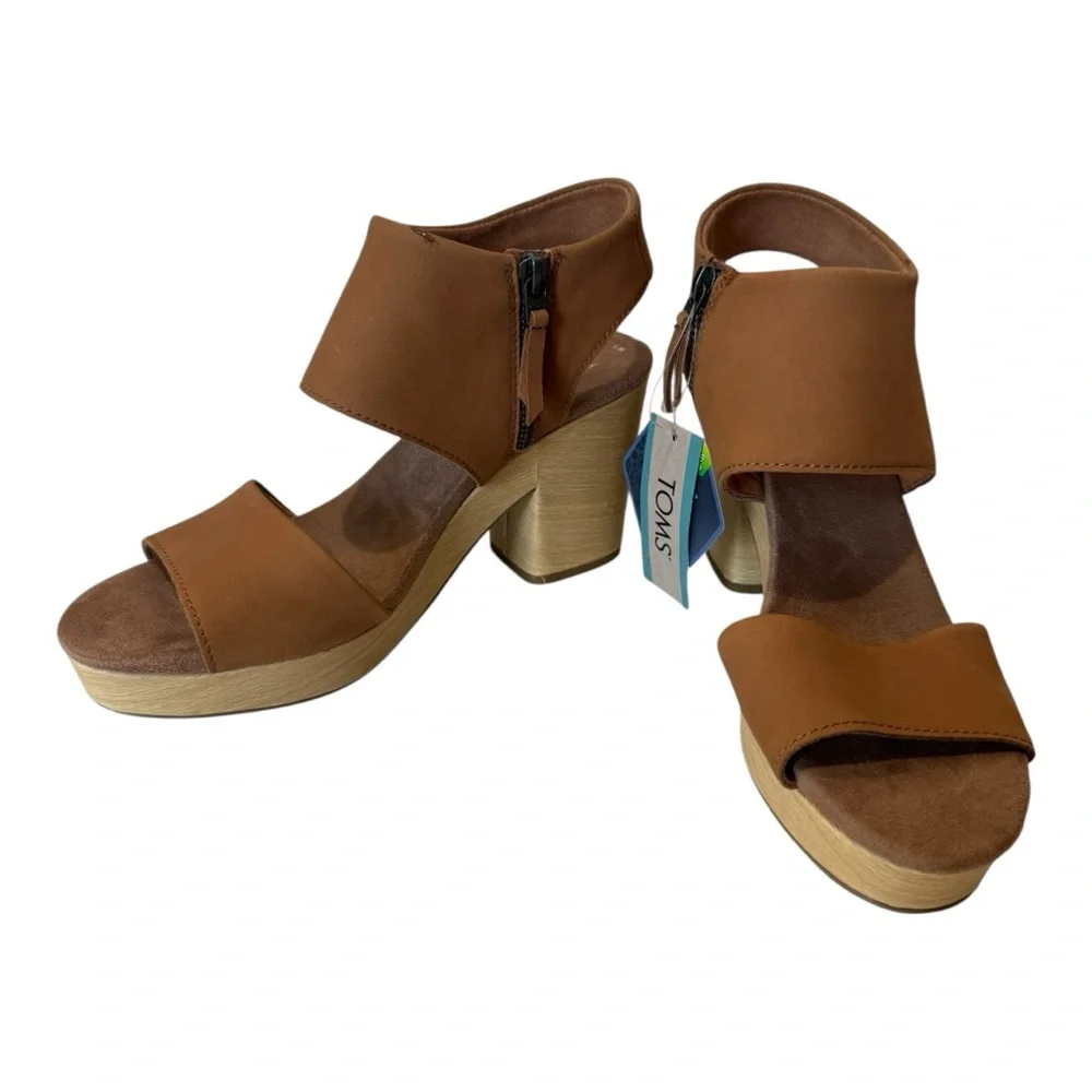 TOMS - MAJORCA PLATFORM - LEATHER TAN Wedges - Size 9 - NEW